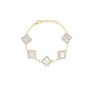 Sterling Silver Gold Plated Designer Inspired Mother of Pearl Clover Bracelet