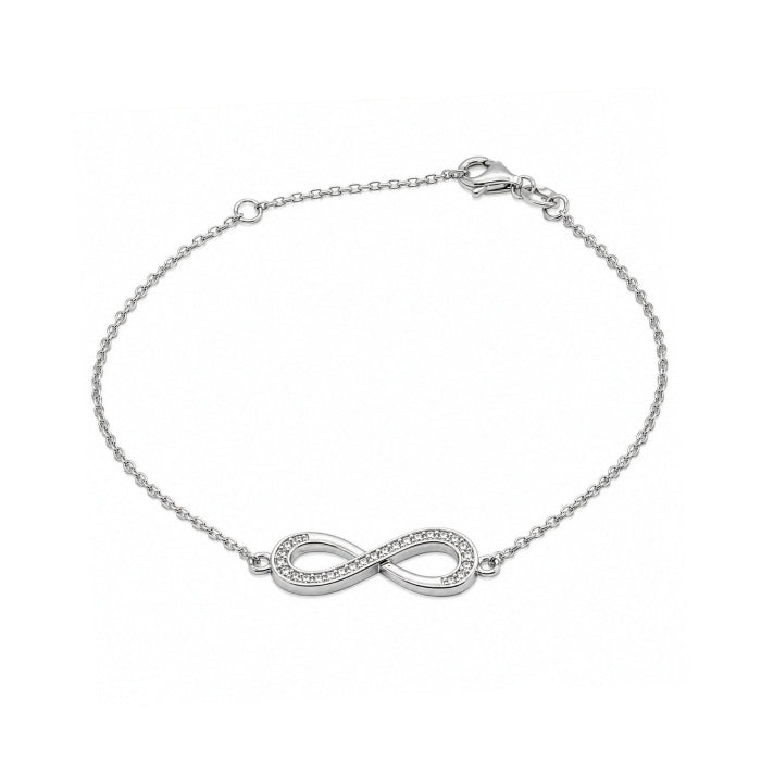 Sterling Silver Rhodium Plated Lab Diamond Infinity Bracelet | 0.15ctw