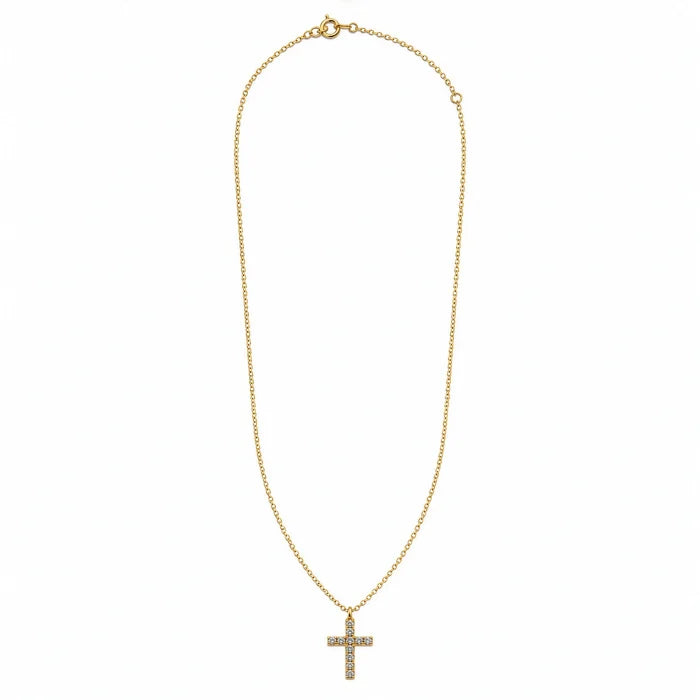 10K Yellow Gold Cubic Zirconia Cross Necklace