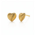 10K Yellow Gold Ribbed Heart Studs