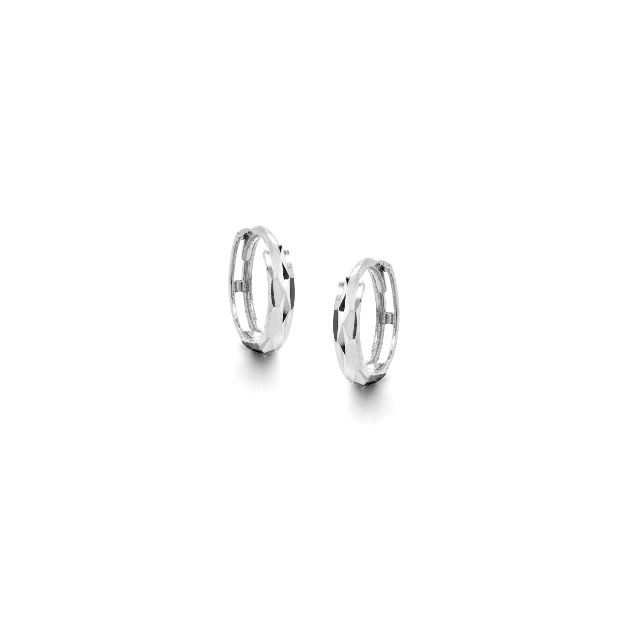 10K White Gold 11mm Hammered Huggie Earrings