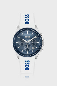 Grooved-Dial Chronograph Watch with Silicone Logo Strap by Hugo Boss