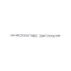 Sterling Silver Rhodium Plated Figaro ID Bracelet