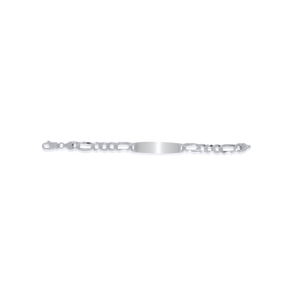 Sterling Silver Rhodium Plated Figaro ID Bracelet