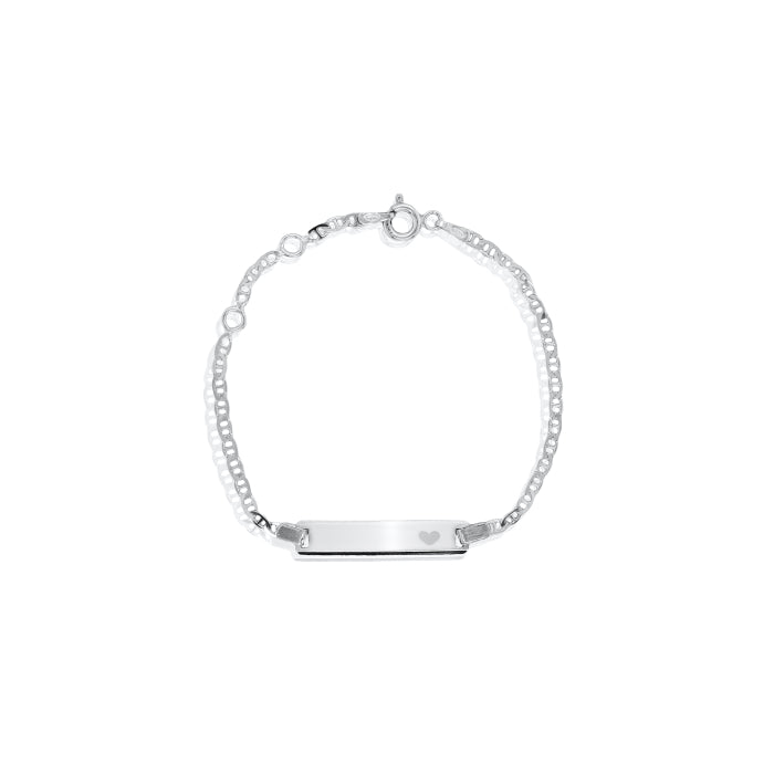 Sterling Silver Flat Marina Baby ID Bracelet with Heart