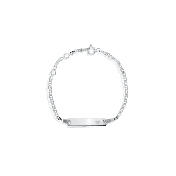 Sterling Silver Flat Marina Baby ID Bracelet with Heart