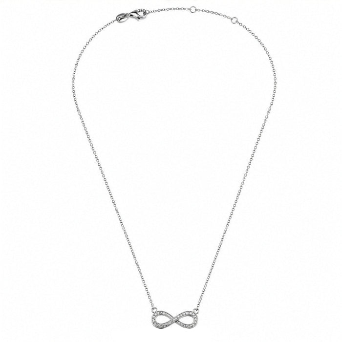 Sterling Silver Rhodium Plated Lab Diamond Infinity Necklace | 0.15ctw