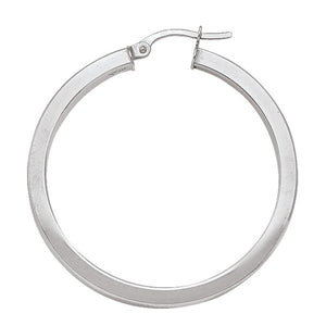 10K White Gold Square Hoops | 34mm
