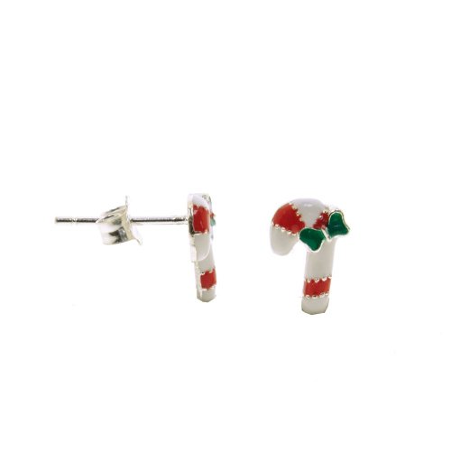 Sterling Silver & Enamel Candy Cane Earrings