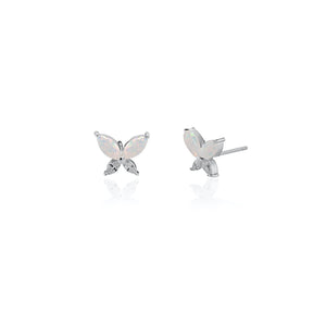 Sterling Silver White Opal Cubic Zirconia Butterfly Studs