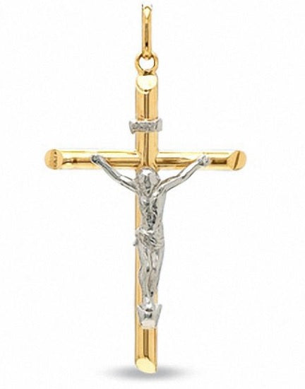 14K Two Tone Bevelled Crucifix