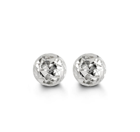 10K White Gold Diamond Cut Stud Earrings