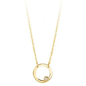 10K Yellow Gold Circle Necklace with Genuine Diamond | 18