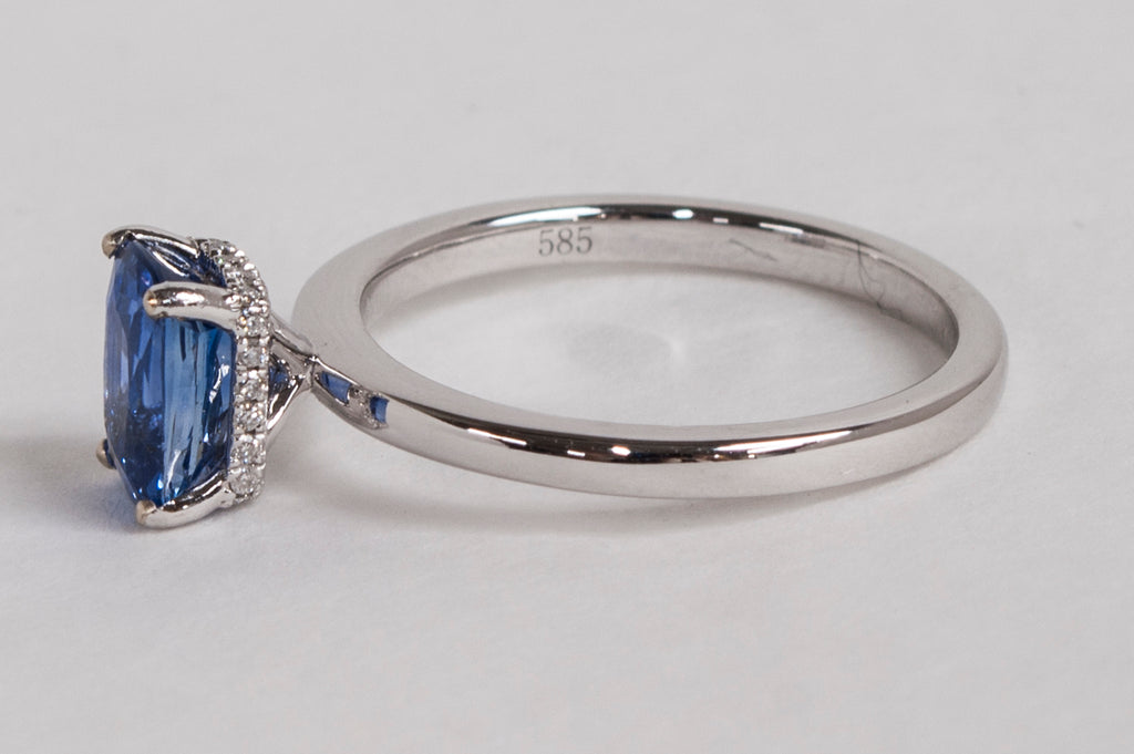 1.57ct Genuine Blue Sapphire Ring with Hidden Diamond Halo