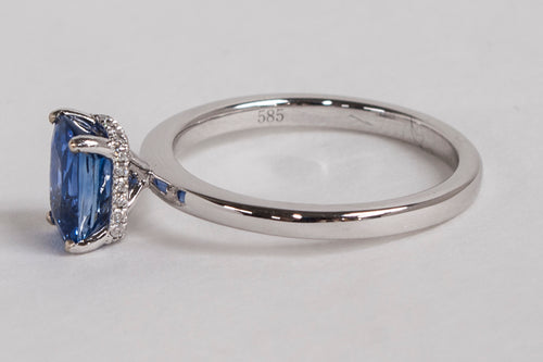 1.57ct Genuine Blue Sapphire Ring with Hidden Diamond Halo