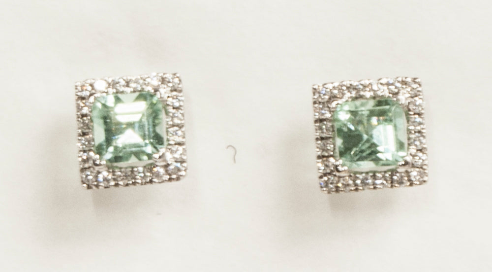 18K Mint Green Tourmaline and Diamond Earrings