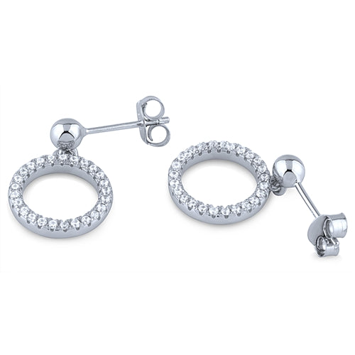 Sterling Silver Cubic Zirconia Circle Drop Earrings