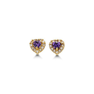 14K Yellow Gold February Heart Earrings