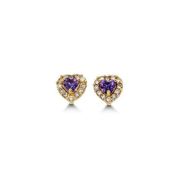 14K Yellow Gold February Heart Earrings