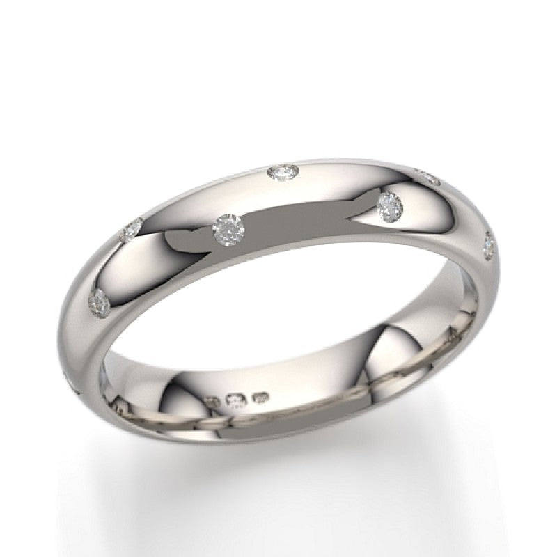14K White Gold Flush Set Genuine Diamond Band