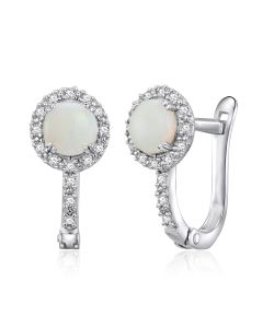 14K White Gold Genuine Opal and Diamond Earrings