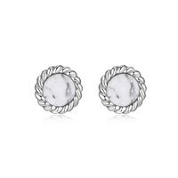 Sterling Silver 6mm Genuine Howlite Stud Earrings by ELLE – 