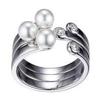 Sterling Silver Set of 3 Rings with Pearls and Cubic Zirconia by Reign
