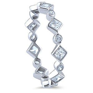 Sterling Silver Eternity Band with Alternating Princess and Brilliant Cut Cubic Zirconia