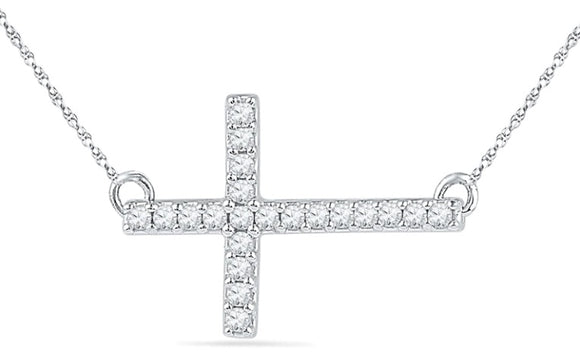 14K White Gold Diamond Cross Necklace