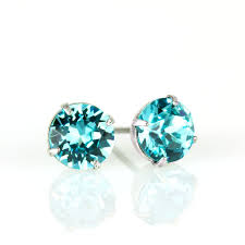14K White Gold Teal Swarovski Crystal Stud Earrings