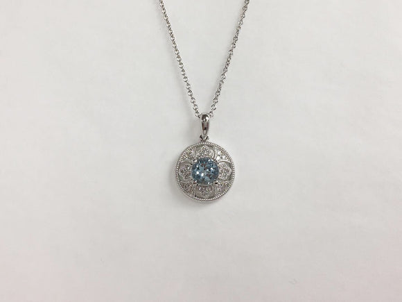 14K White Gold Aquamarine & Diamond Pendant | 18