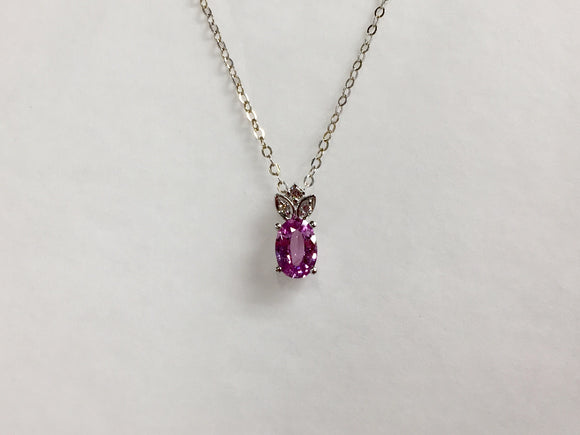 14K White Gold Pink Sapphire & Diamond Pendant